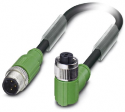 Sensor actuator cable, M12-cable plug, straight to M12-cable socket, angled, 3 pole, 3 m, PUR, black, 4 A, 1500952