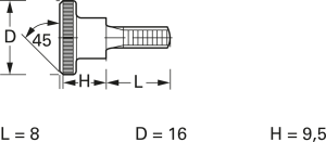 Knurled screw, M4, Ø 16 mm, 8 mm, steel, galvanized, DIN 464