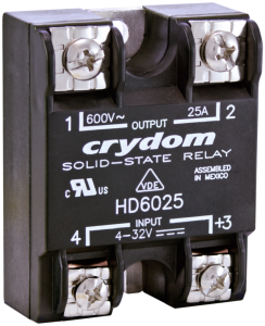 Solid state relay, 48-530 VAC, zero voltage switching, 4-32 VDC, 25 A, PCB mounting, HD4825