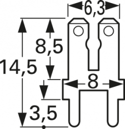 Faston plug, 6.3 x 0.8 mm or 2.8 x 0.8 mm, L 14.5 mm, uninsulated, straight, 3866C.68