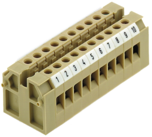Through terminal block, screw connection, 0.5-4.0 mm², 2 pole, 32 A, 8 kV, beige/yellow, 0321560000