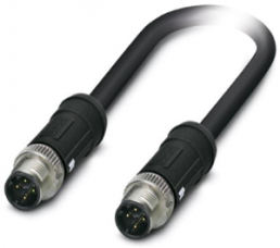 Network cable, M12-plug, straight to M12-plug, straight, Cat 5, SF/TQ, PUR, 2 m, black