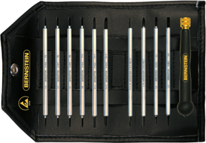 ESD screwdriver kit, PH0, PH00, PH000, PH1, 1.5 mm, 2.5 mm, 3 mm, 4 mm, T3, T4, T5, T6, T7, T8, T9, T10, TW1, TW2, Phillips/slotted/TORX/Tri-Wing, L 120 mm, 4-960