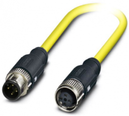 Sensor actuator cable, M12-cable plug, straight to M12-cable socket, straight, 4 pole, 1.5 m, PVC, yellow, 4 A, 1406173