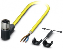 Sensor actuator cable, M12-cable socket, angled to open end, 3 pole, 10 m, PVC, yellow, 4 A, 1409505