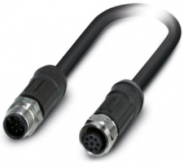 Sensor actuator cable, M12-cable plug, straight to M12-cable socket, straight, 8 pole, 2 m, PE-X, black, 2 A, 1407285