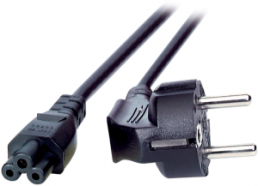 Power cord, Europe, plug type E + F, angled on C5 jack, straight, black, 1.8 m