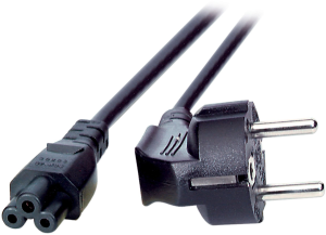 Power cord, Europe, plug type E + F, angled on C5 jack, straight, black, 3 m