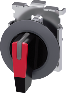 Toggle switch, illuminable, groping, waistband round, red, front ring gray, 2 x 45°, mounting Ø 30.5 mm, 3SU1062-2EM20-0AA0