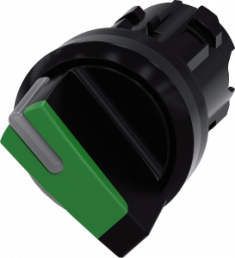 Toggle switch, illuminable, latching, waistband round, green, front ring black, 90°, trigger position 0 + 1, mounting Ø 22.3 mm, 3SU1002-2BF40-0AA0