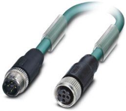 Sensor actuator cable, M12-cable plug, straight to M12-cable socket, straight, 4 pole, 2 m, PUR, blue, 4 A, 1569537