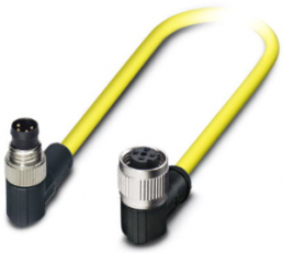 Sensor actuator cable, M8-cable plug, angled to M12-cable socket, angled, 4 pole, 0.5 m, PVC, yellow, 4 A, 1406211
