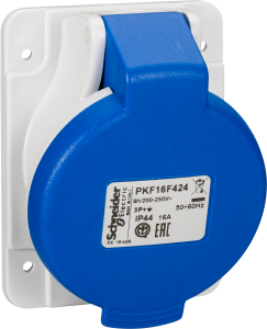 CEE surface-mounted socket, 4 pole, 16 A/200-250 V, blue, IP44, PKF16F424