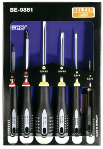 Screwdriver kit, PH1, PH2, 3 mm, 4 mm, 5.5 mm, 6.5 mm, Phillips/slotted, BE-9881