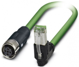 Network cable, M12 socket, straight to RJ45 plug, angled, Cat 5, SF/TQ, PVC, 2 m, green