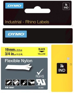 Labelling tape cartridge, 19 mm, tape yellow, font black, 3.5 m, 18491