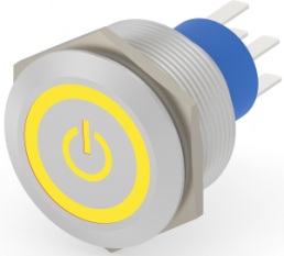 Switch, 2 pole, silver, illuminated  (yellow), 3 A/250 VAC, mounting Ø 23.7 mm, IP67, 2-2317658-3