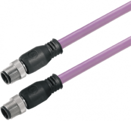 System cable, M12 socket, straight to M12 socket, straight, 0.3 m, purple