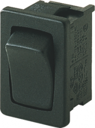 Rocker switch, black, 1 pole, On-Off, off switch, 10 (4) A/250 VAC, 6 (4) A/250 VAC, IP40, unlit, printed