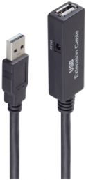 USB 2.0 extension cable, USB plug type A to USB socket type A, 10 m, black