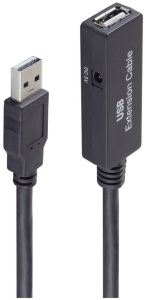 USB 2.0 extension cable, USB plug type A to USB socket type A, 5 m, black