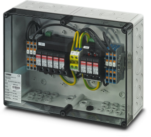 Switchgear combination, 1000 VDC for connection of 3x 2 strings, (H x W x D) 254 x 361 x 111 mm, IP65, polycarbonate, gray, 1053613