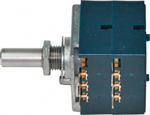 Dual film potentiometer, 100 kΩ, 0.05 W, logarithmisch, solder pin, RK 27112 2 X 50K LOG