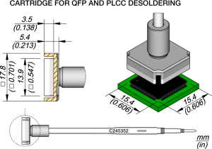 JBC SMD desoldering tip series C245, C245352/15.4x 15.4 mm, f. QFP/PLCC