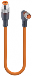 Sensor actuator cable, M12-cable plug, straight to M12-cable socket, angled, 3 pole, 0.6 m, PUR, orange, 4 A, 47275