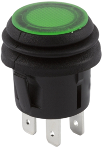 Pushbutton switch, 1 pole, green, illuminated , 6 A/125 V, mounting Ø 20 mm, IP65, KFB2AEA2GBB