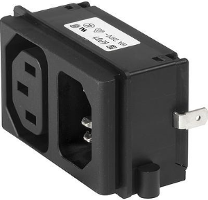 Plug C14, 3 pole, screw mounting, PCB connection, black, KP01.1152.11