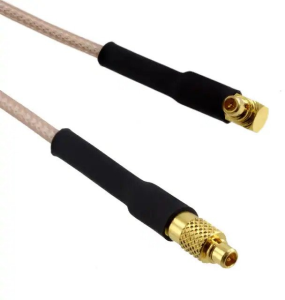 Coaxial Cable, MMCX plug (straight) to MMCX plug (angled), 50 Ω, RG-178, grommet black, 610 mm, 265103-08-24.00