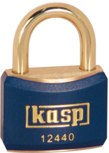 Padlock, keyed alike, shackle (H) 21 mm, blue, brass, (B) 40 mm, K12440BLUA1