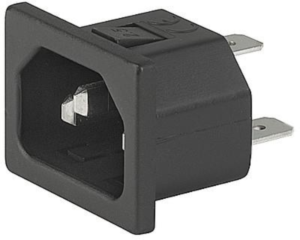 Plug C14, 3 pole, snap-in, solder connection, black, 6162.0085
