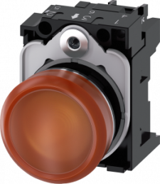Indicator light, 22 mm, round, metal, high gloss,amber, lens, smooth, 110 V AC