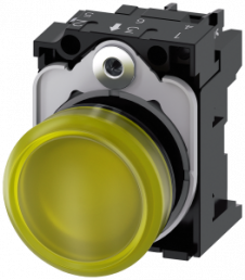 Indicator light, 22 mm, round, plastic, yellow, lens, smooth, 230 V AC
