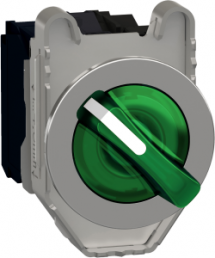 Selector switch, illuminable, latching, waistband round, green, front ring black, 3 x 45°, mounting Ø 30.5 mm, XB4FK133B5