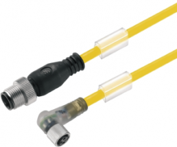 Sensor actuator cable, M12-cable plug, straight to M8-cable socket, angled, 3 pole, 5 m, PUR, yellow, 4 A, 1093110500