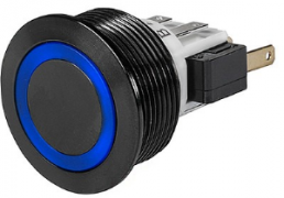 Pushbutton, 1 pole, black, illuminated  (RGB), 5 A/125 VAC, mounting Ø 19 mm, 19.1 mm, IP66/IP67, 3-145-567