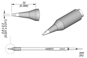 Soldering tip, Chisel shaped, Ø 0.3 mm, (L x W) 20 x 0.8 mm, C245673
