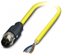 Sensor actuator cable, M12-cable plug, straight to open end, 5 pole, 2 m, PVC, yellow, 4 A, 1406139
