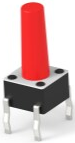 Short-stroke pushbutton, Form A (N/O), 50 mA/24 VDC, unlit , actuator (red, L 9.4 mm), 2.54 N, THT