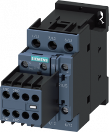 Power contactor, 3 pole, 12 A, 2 Form A (N/O) + 2 Form B (N/C), coil 220 VAC, screw connection, 3RT2024-1AN24