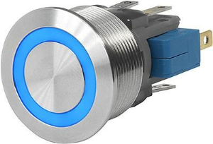Pushbutton, 1 pole, silver, illuminated  (blue), 0.1 A/30 V, mounting Ø 19 mm, 19.1 mm, IP67, 3-108-948