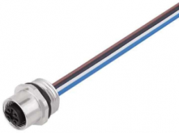 Sensor actuator cable, M12-flange socket, straight to open end, 4 pole, 0.2 m, PUR, 8 A, 1353780000