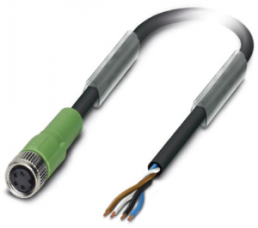 Sensor actuator cable, cable socket to open end, 4 pole, 3 m, PVC, black, 4 A, 1415551