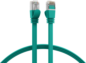 Patch cable with flat cable, RJ45 plug, straight to RJ45 plug, straight, Cat 6A, U/FTP, PVC, 1.5 m, green