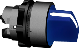 Selector switch, unlit, latching, waistband round, blue, front ring black, 3 x 45°, mounting Ø 22 mm, ZB5AD306