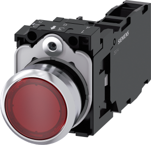 Pushbutton, red, illuminated  (red), mounting Ø 22.3 mm, IP20/IP66/IP67/IP69/IP69K, 3SU1156-0AB20-1FA0