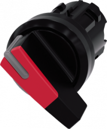 Toggle switch, illuminable, latching, waistband round, red, front ring black, 90°, mounting Ø 22.3 mm, 3SU1002-2CF20-0AA0